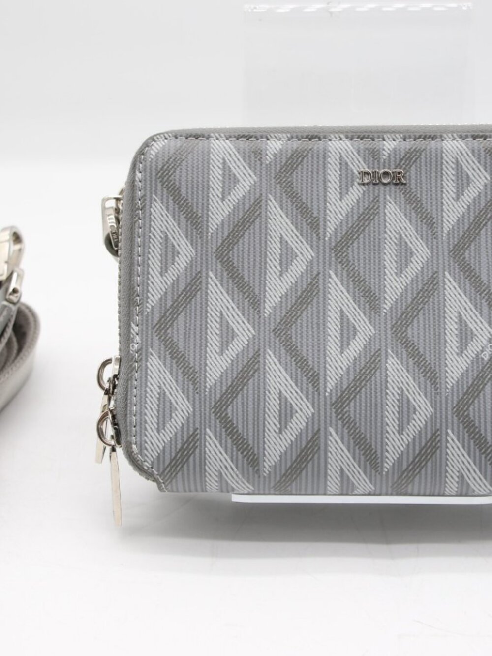 Christian Dior Coated Canvas Calfskin CD Diamond Zipped Coin Purse - Grey